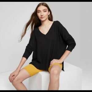 Wild Fable Women's Long Sleeve V-Neck Cozy Rib T-Shirt